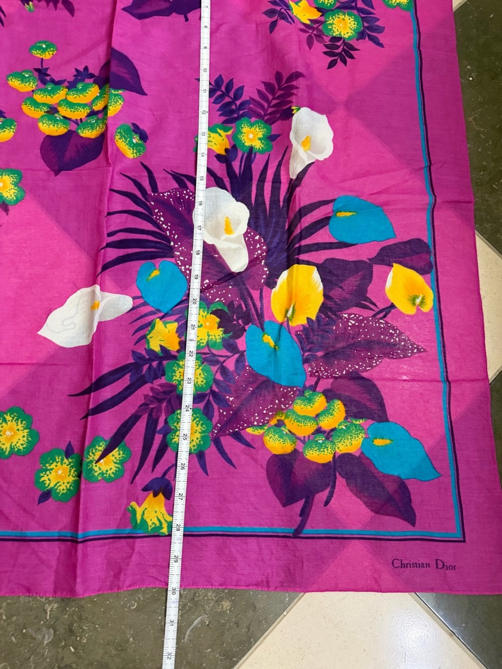 Vintage Christian Dior 30x30 Tropical Floral Scarf - Picture 9 of 12